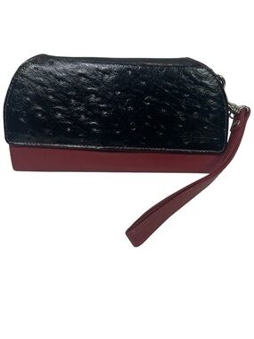 Rogue RFID Wallet Wristlet Clutch Ostrich Print Napa Leather Red Black